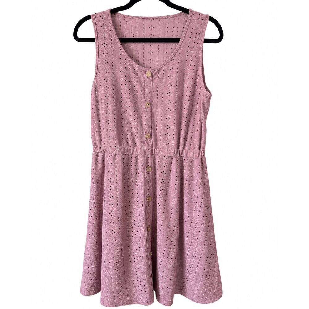 NWOT Cupshe Pink Eyelet Swim CoverUp Dress Medium Feminine Airy Lightweight